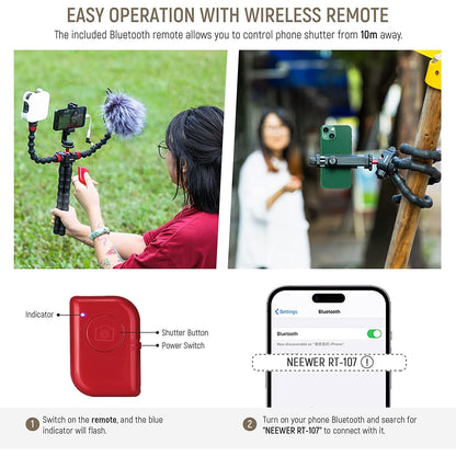 Trepied flexibil cu 2 brate detasabile cu montura cold shoe, cu telecomanda, montura cap rotativ tip bila, sarcina maxima 2 kg, pentru smartphone, video streaming, vlog, inregistrare