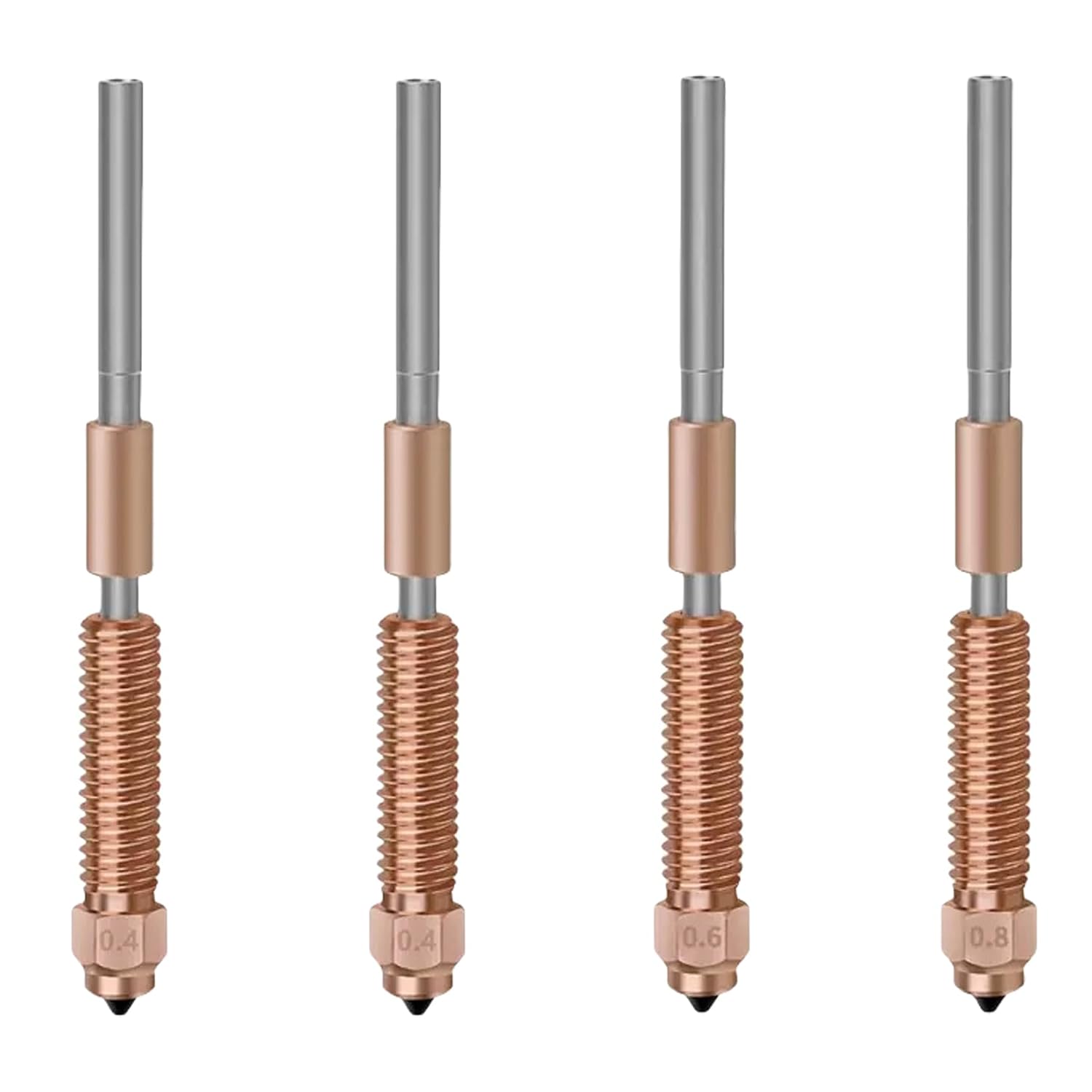 Set de 4 duze pentru Creality K1C, K1 SE, Ender 3 V3, Ender 3 V3 Plus and K1/K1 Max, cu schimbare rapida, 2 duze de 0.4mm, 1 duza de 0.6 mm, 1 duza de 0.8 mm, din aliaj de titan