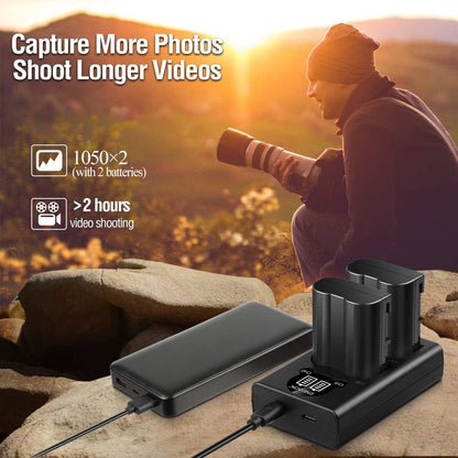 Set 2 acumulatori 1900 mAh, EN-EL15/EL15a, baterii + incarcator, pentru Nikon D7100, D750, D7000, D7200, D610, D880, D810