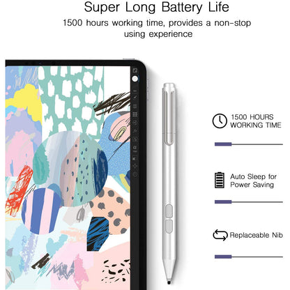 Pix Stylus pentru Microsoft Surface, 1024 puncte presiune, Respingere palma, Surface PRO / Go / Laptop / Book / Studio, alb