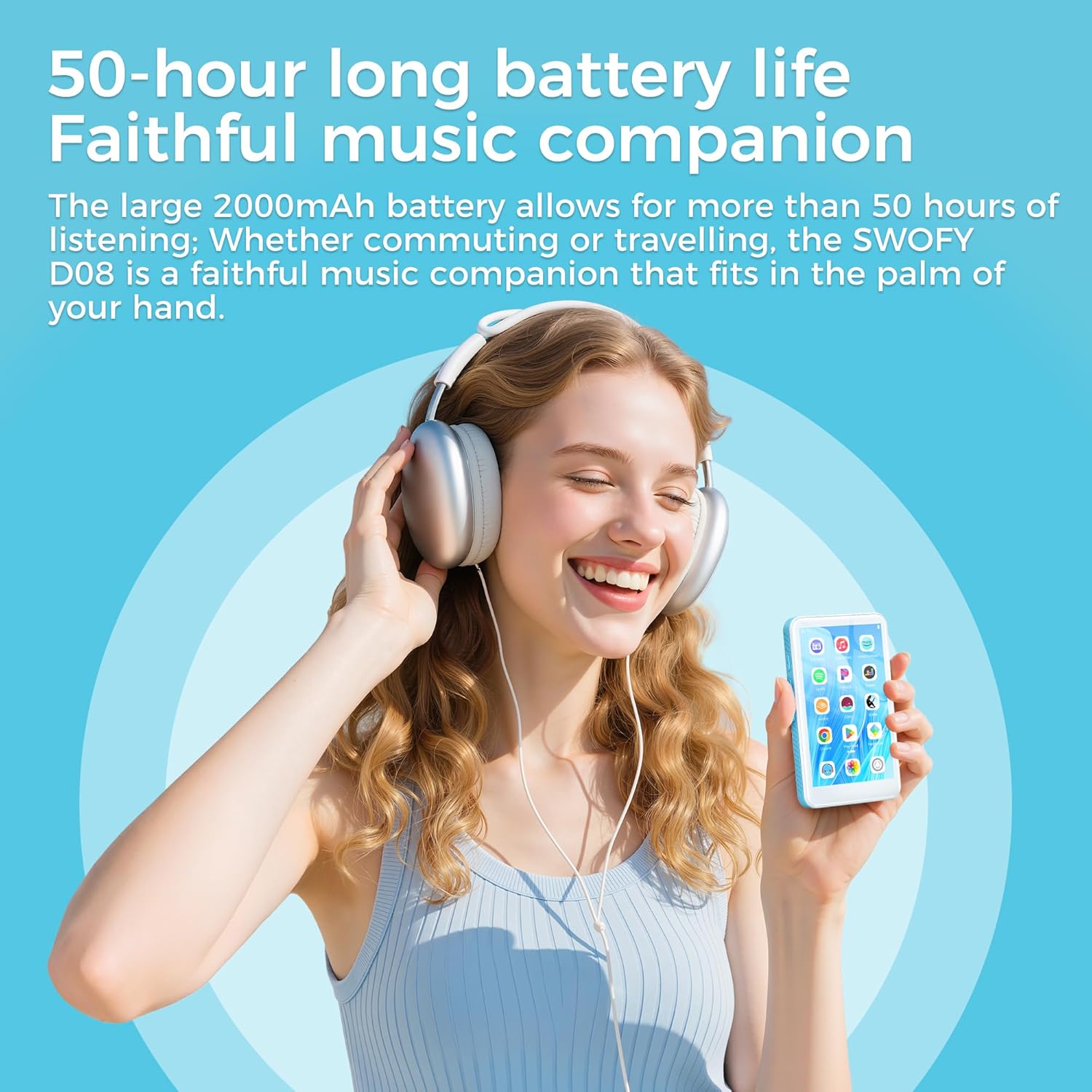 MP3 Player 160 GB cu Bluetooth 5.0, ecran 4 inch, full touchscreen – MP3/MP4 Player, Wi‑Fi Dual‑Band, Micro SD, Android 13, Suport Spotify, Audible, Play Store, Radio FM, extindere stocare pana la 1 TB