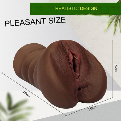 Masturbator realist, jucarie sexuala cu textura interioara stimulativa, tip vagin si anus, culoare ciocolata neagra