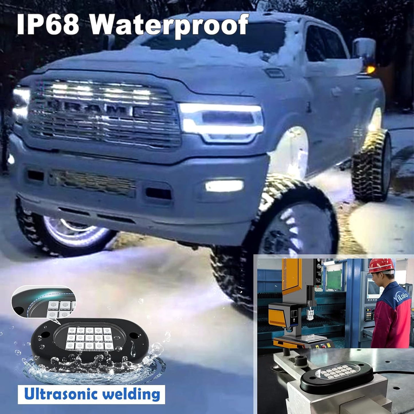 Set 8 lumini ambientale auto LED RGB, control prin aplicatie si telecomanda, sincronizare muzica, aprindere la franare, impermeabile IP68, pentru SUV offroad, camioneta, ATV, motocicleta, carenaj auto