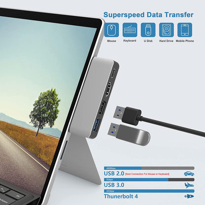 Hub adaptor USB C pentru Surface Pro 8, cu USB C Thunderbolt, HDMI 4K, USB 3.0, USB 2.0, Slot card TF, statie de andocare pentru monitor dual