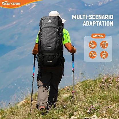 Rucsac de drumetie 50 litri, impermeabil, cu husa anti ploaie, compartiment pentru sac de dormit, spate respirabil, cu centura de talie, pentru trekking, camping, excursii