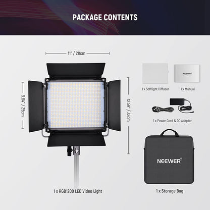 Lumina continua LED RGB cu control aplicatie si 2.4G, 22.000 Lux@0,5m, CRI 97+ / TLCI 98+ / 2500K-8500K, 18 moduri de scena, ajustare culoare 360°, din aliaj de aluminu, Neewer