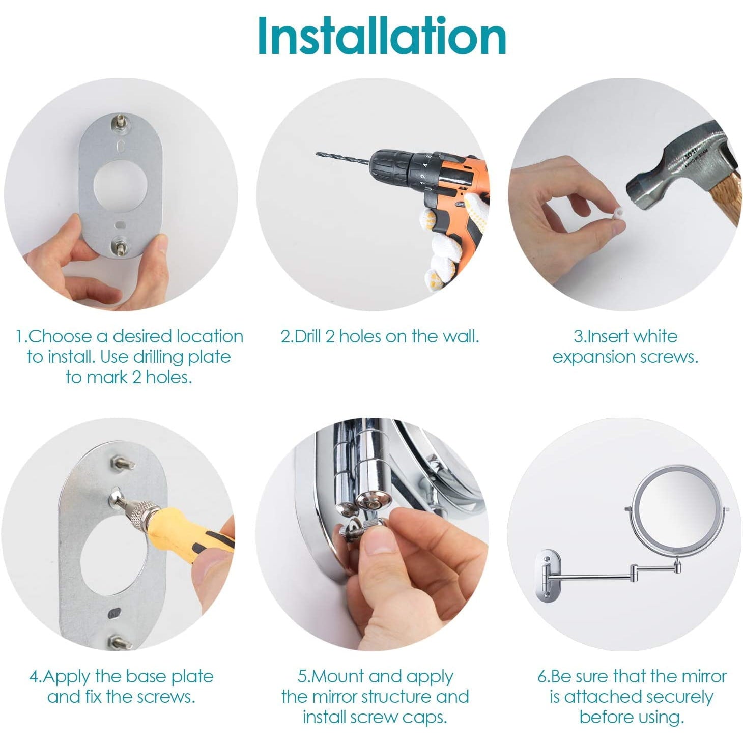 Oglinda cosmetica iluminata LED, 1X-5X, cu brat pliabil, fara fir, cu 4 baterii AAA, buton tactil, rotativa 360°, cu 2 fete