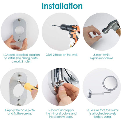 Oglinda cosmetica iluminata LED, 1X-5X, cu brat pliabil, fara fir, cu 4 baterii AAA, buton tactil, rotativa 360°, cu 2 fete