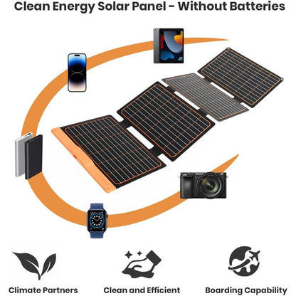 Panou solar portabil 40W cu USB-A si USB-C PD2.0, pliabil, ETFE monocristalin, IP67, incarcator solar pentru telefoane si gadgeturi, ideal pentru camping si drumetii