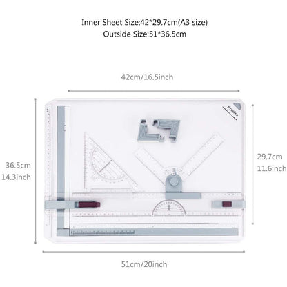 Planseta proiectare A3 Preciva, pentru desen tehnic, arhitectura, cu accesorii, 51 x 36,5 cm