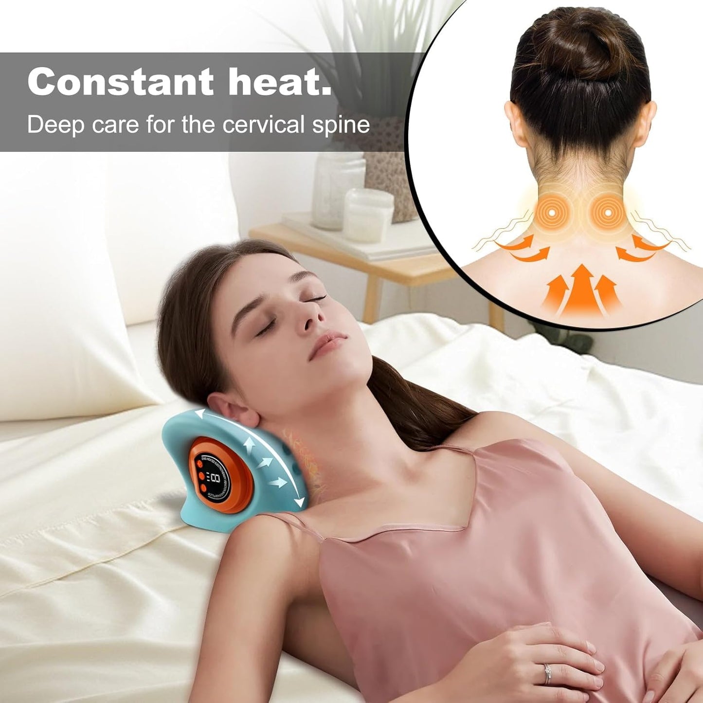 Aparat de masaj electric EPROICKS pentru gat cu incalzire, masaj cervical wireless tip perna de relaxare, presopunctura pentru gat si umeri, 3 moduri de masaj, 6 frecvente ajustabile, incarcare USB