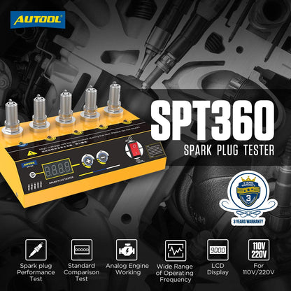 Tester bujii auto cu 5 socluri, AUTOOL SPT360, pentru masina si motocicleta, 200-9000 rpm, cu display LCD, 195 x 115 x 53 mm