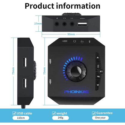 Placa de sunet externa USB, 3 in 1 amplificator, conectare casti si microfon, hub USB, cu egalizator, buton mute, plug and play, pentru Windows, Mac, Linux, laptop, desktop