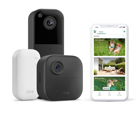 Set camera de supraveghere Blink Outdoor 4 + sonerie video, Full HD 1080p, Wireless, IP65, detectare miscare, compatibila cu Alexa, audio bidirectional, vedere nocturna IR, negru