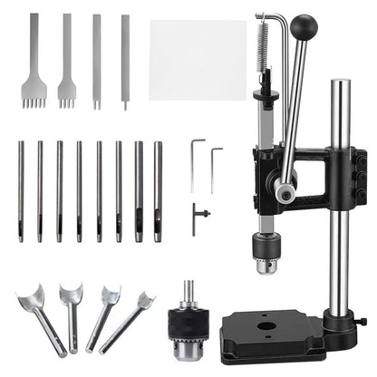 Presa pentru perforat pielea profesionala, masina de stantat si embosare piele cu dalti perforatoare, mandrina si accesorii, ergonomic, din metal