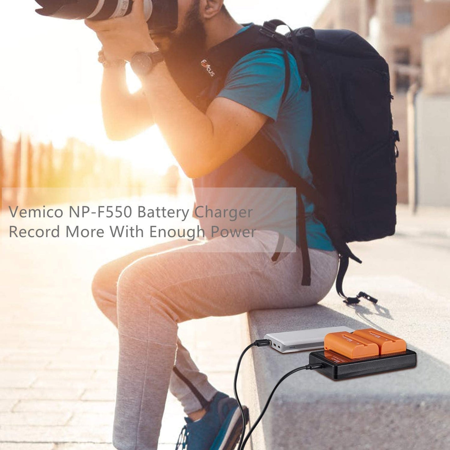 Set 2 acumulatori si incarcator cu LCD Vemico, NP-F550 3000 mAh , cablu USB tip C, baterie de schimb pentru camera NP F970 / F960 / F770 / F750 / F570 / F550 / F530 / F330 / CCD-SC55 / TR516 / TR716 / TR818 / TR910 / TR917 / TR940