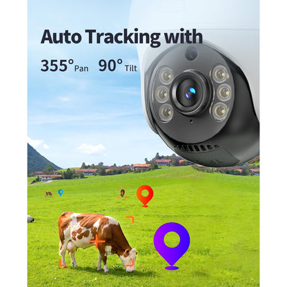 Camera de supraveghere cu SIM 4G LTE, 4 MP, Ultra HD, 360° PTZ, nightvision color, detectare miscare, impermeabila IP65, comunicare bidirectionala, aplicatie dedicata, alba