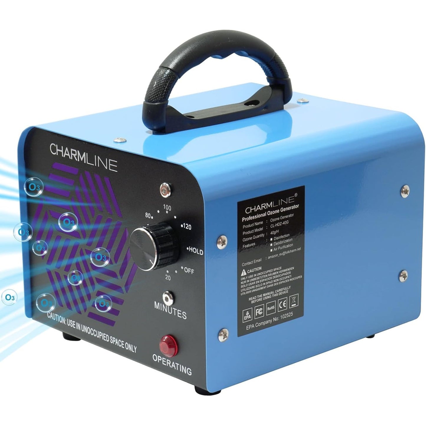 Generator profesional de ozon, 40000 mg/h, dezinfectare, purificator aer, eliminare rapida a mirosurilor in camere, masini si zone cu animale pentru spatii de pana la 300 m²
