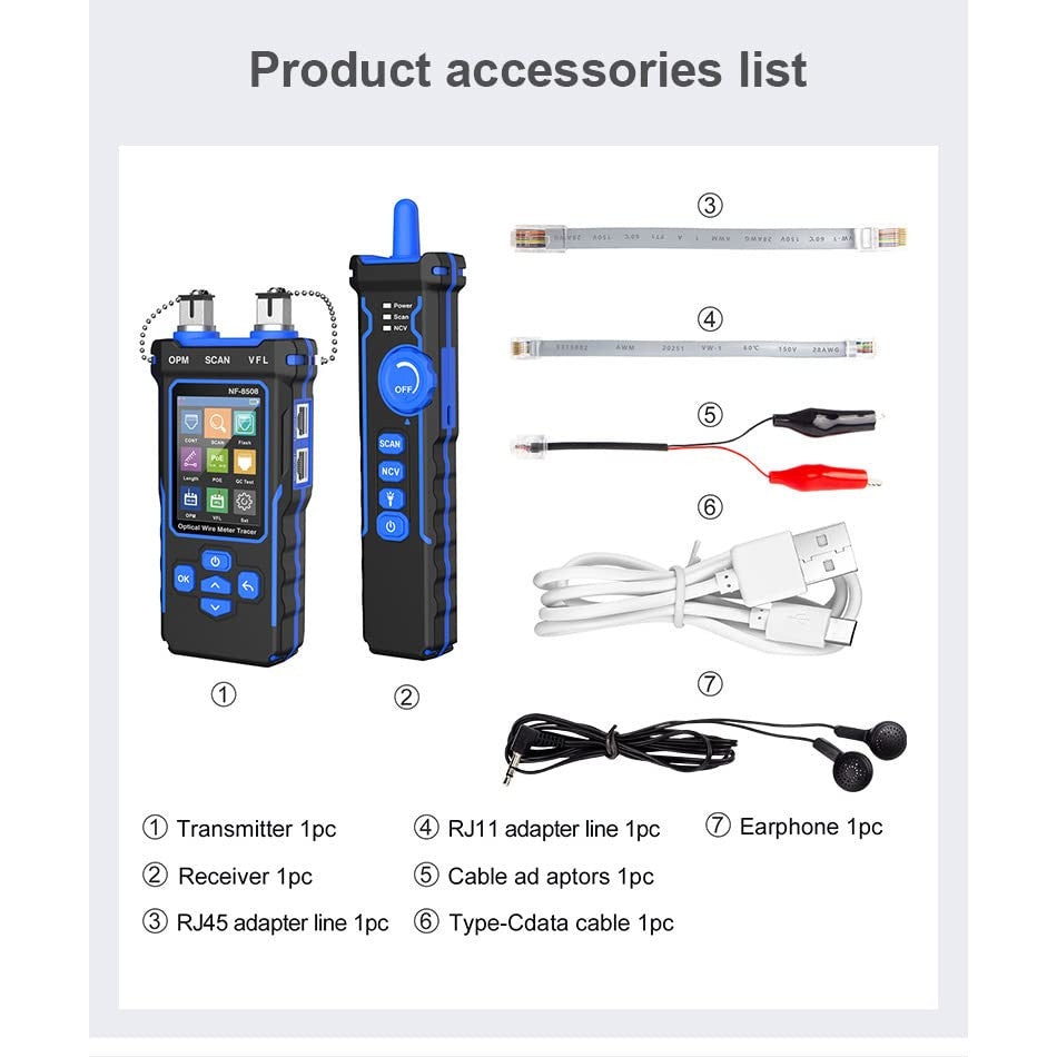 Tester cablu de retea cu powermetru, POE, NCV, UTP CAT5/CAT6, test OPM, VFL, masurarea lungimii, cu lumina LED, ecran LCD, Noyafa