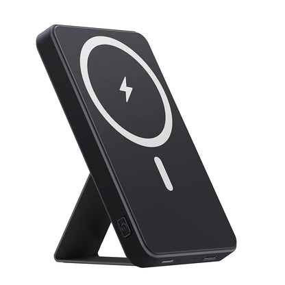 Incarcator wireless magnetic MagSafe, 5000 mAh, Power Bank cu suport pliabil, baterie externa compatibil cu iPhone 12/13/14 Plus/Mini/Pro/Pro Max, negru