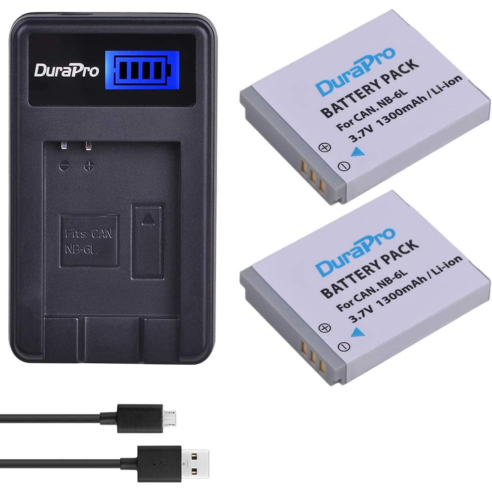 Set de 2 acumulatori NB-6L/NB-6LH 1300 mAh cu incarcator cu display LCD, compatibil Canon Powershot SX500 IS-, SX710 HS-, SX520 HS-, SX530 HS-, SX510 HS-, S120-, SX700 HS-, SX610 HS-, SX600 HS-, D30- si S95-