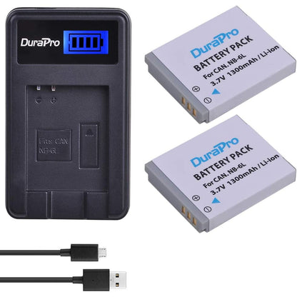 Set de 2 acumulatori NB-6L/NB-6LH 1300 mAh cu incarcator cu display LCD, compatibil Canon Powershot SX500 IS-, SX710 HS-, SX520 HS-, SX530 HS-, SX510 HS-, S120-, SX700 HS-, SX610 HS-, SX600 HS-, D30- si S95-