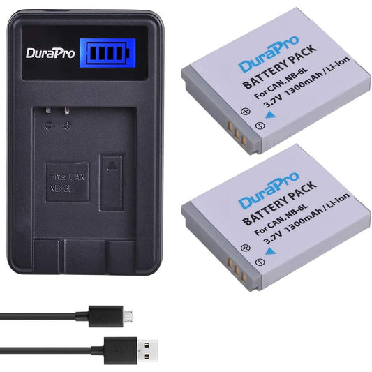 Set de 2 acumulatori NB-6L/NB-6LH 1300 mAh cu incarcator cu display LCD, compatibil Canon Powershot SX500 IS-, SX710 HS-, SX520 HS-, SX530 HS-, SX510 HS-, S120-, SX700 HS-, SX610 HS-, SX600 HS-, D30- si S95-