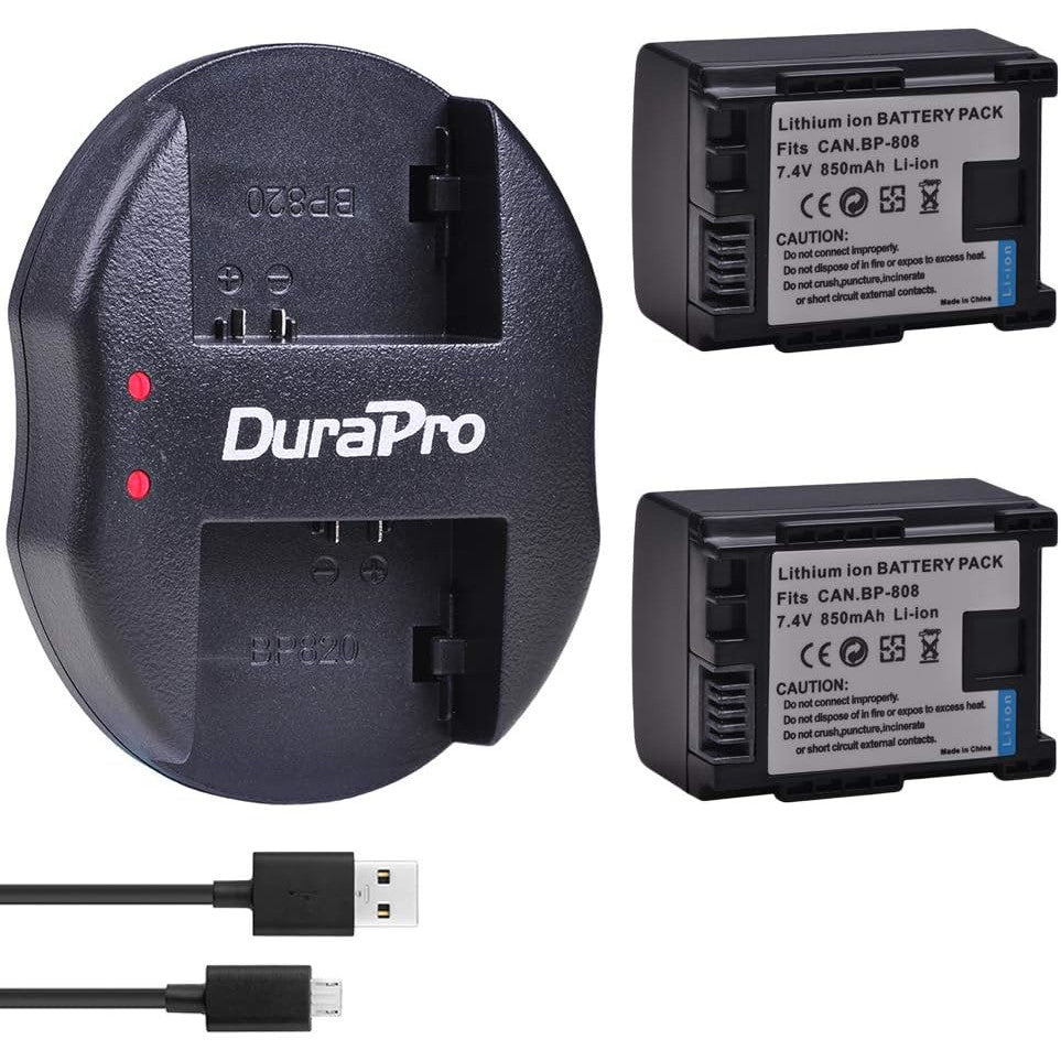 Set de 2 acumulatori BP-808, 850mAh cu incarcator USB Dual pentru Canon BP-827 BP 827 BP-819 BP-807 BP-809 HG31 XA10 HF20 HF10 HF100 HF100E HG20 HG21