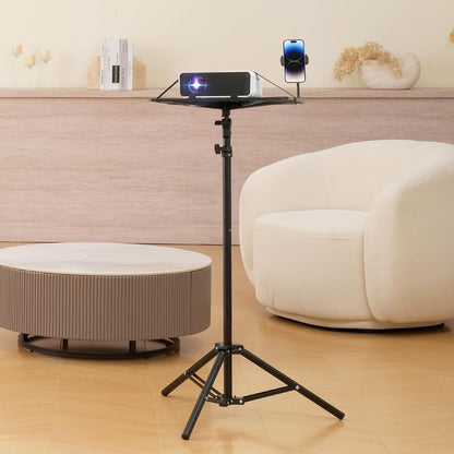 Suport pentru videoproiector sau laptop cu trepied, inaltime reglabila 68 - 160 cm, suport telefon gooseneck, unghi reglabil 180°, portabil, design pliabil, capacitate 5 kg, pentru proiector, tableta, mixer, laptop, partitura, negru