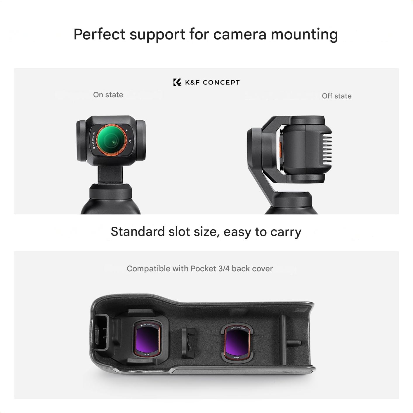 Set filtre magnetice K&F CONCEPT FD161 pentru DJI Osmo Pocket 3/4, 4 buc CPL, ND16, ND64, ND512, sticla optica, cadru aluminiu, montare magnetica rapida, reduc reflexii, control lumina, accesorii profesionale foto-video gimbal DJI