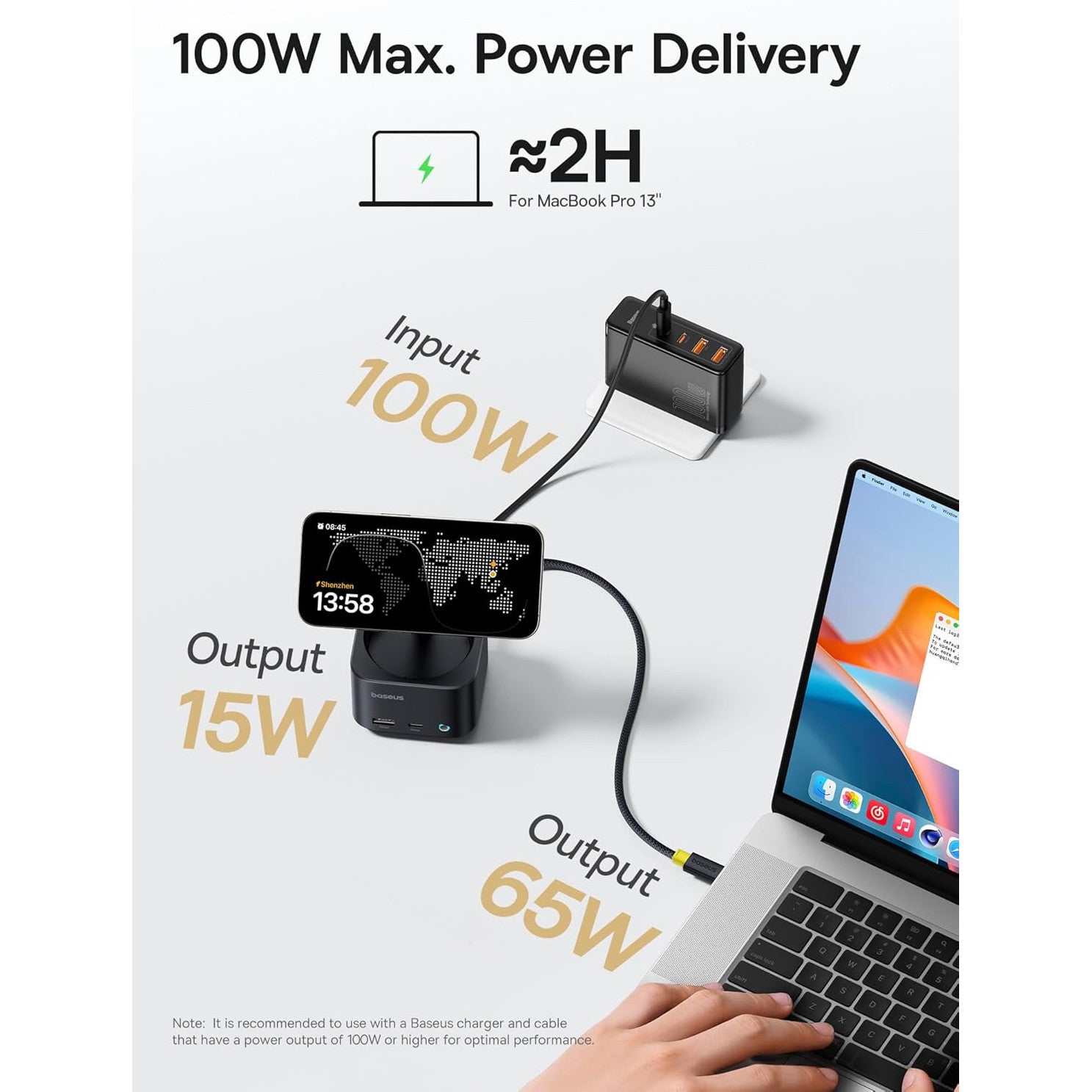 Statie de andocare 7 in 1 cu incarcator wireless Magsafe Qi2 15W, port HDMI 4K @ 60Hz, USB-C 100W PD, USB A 3.2 10 Gbps, slot card SD/TF, compatibil cu iPhone 16/15/Mac/Dell/HP/Surface