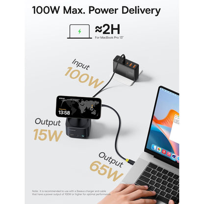 Statie de andocare 7 in 1 cu incarcator wireless Magsafe Qi2 15W, port HDMI 4K @ 60Hz, USB-C 100W PD, USB A 3.2 10 Gbps, slot card SD/TF, compatibil cu iPhone 16/15/Mac/Dell/HP/Surface