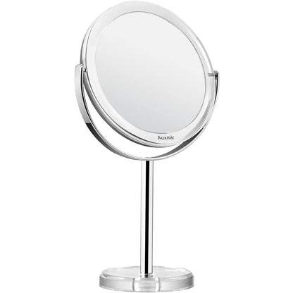 Oglinda cosmetica cu marire 10X, pivotare 360°, 131 mm, din metal, finisaj cromat, cu ventuze, Auxmir