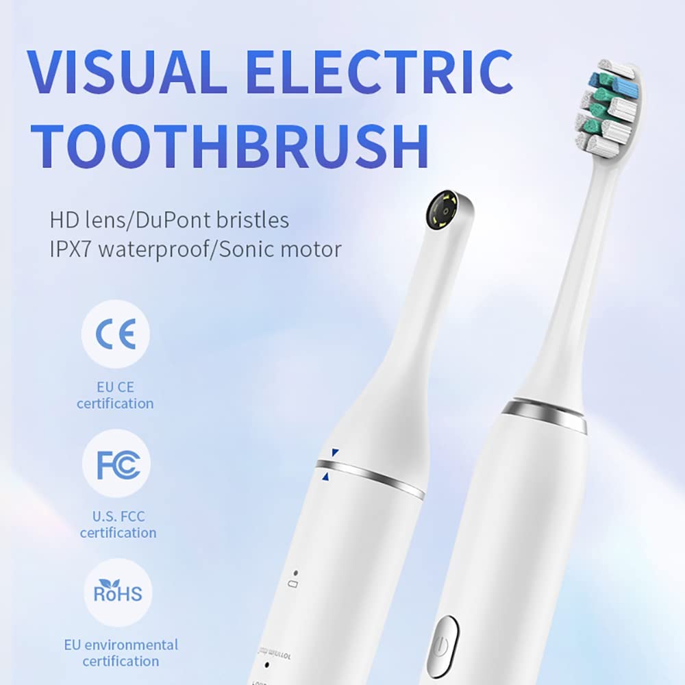 Periuta de dinti electrica sonica smart cu camera video, 3 moduri, incarcare USB, temporizator de 2 minute, alba