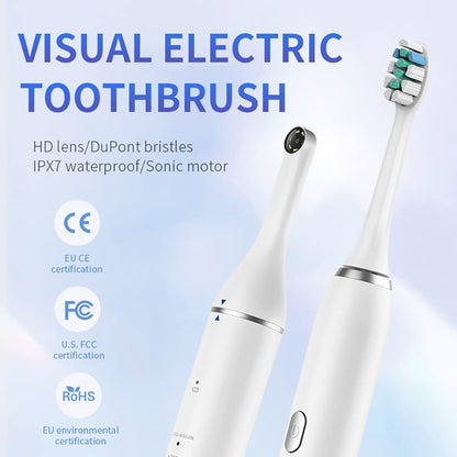Periuta de dinti electrica sonica smart cu camera video, 3 moduri, incarcare USB, temporizator de 2 minute, alba