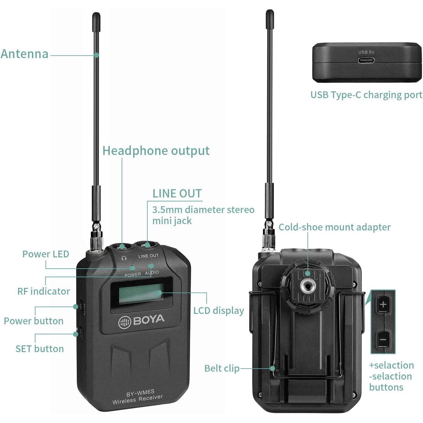 Microfon lavaliera wireless UHF, cu 1 transmitator si 1 receptor, 48 canale, acumulator incorporat, display LCD, distanta de transmitere pana la 70m, pentru camera DSLR, smartphone, PC, Laptop
