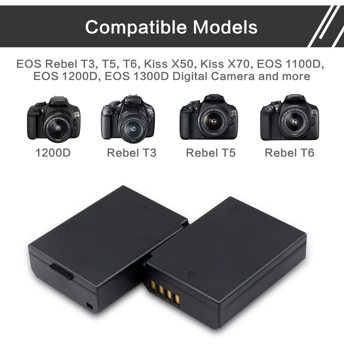 Set de 2 acumulatori LP-E10 1200 mAh si incarcator rapid dublu, pentru Canon EOS Rebel T3, T5, T6, T7, T100, Kiss X50, Kiss X70, EOS 1100D, 1200D, 1300D, 1500D, 20000D