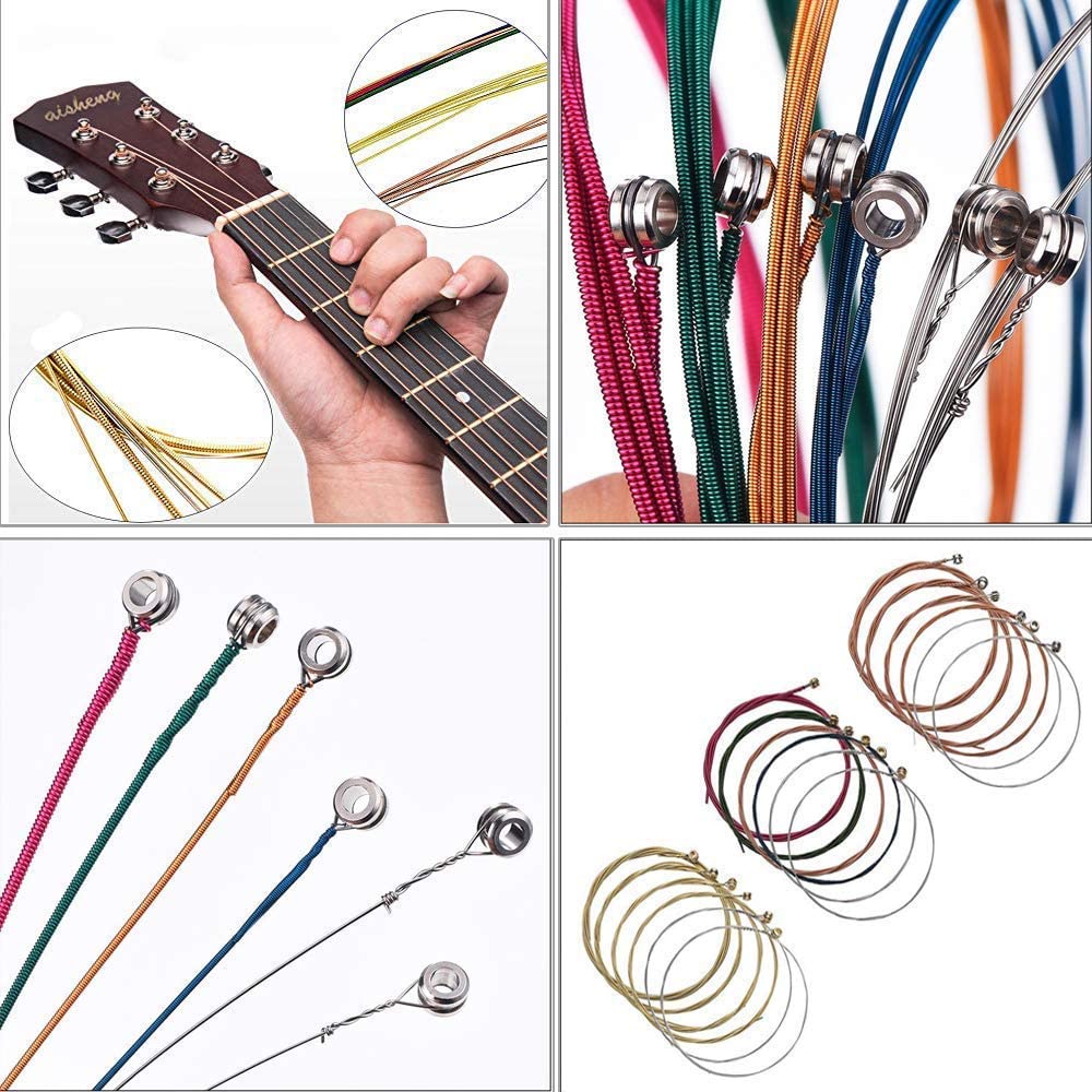 Set de accesorii pentru chitara 60 de piese, cu tuner, capodastru, string winder, corzi pentru chitara, pini, pene, protectii pentru degete, pene tip gheara