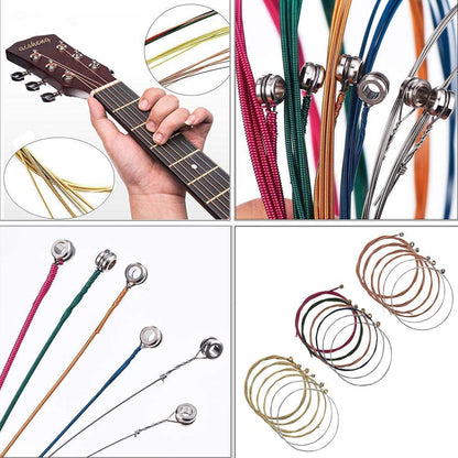 Set de accesorii pentru chitara 60 de piese, cu tuner, capodastru, string winder, corzi pentru chitara, pini, pene, protectii pentru degete, pene tip gheara