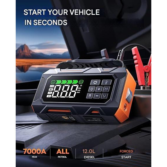 Starter auto multifunctional 14 în 1 TREKURE, 7000A, baterie externă 26800 mAh, compresor 160 PSI, kit de urgență cu 5 LED-uri