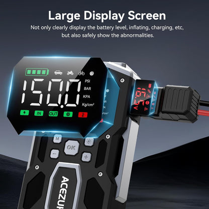 Starter auto portabil, Jump Starter 2 in 1 cu compresor aer, 6000 A, 26800 mAh, functie powerbank, 2 USB-a si 1 USB-C, display LCD, lanterna LED, multifunctional