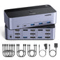 Comutator KVM UGREEN pentru 2 PC-uri si 3 monitoare, HDMI 2.1 + 2x DisplayPort 1.4, rezolutie 8K@60Hz / 4K@240Hz, 4 porturi USB 3.0 5Gbps, controler Desktop si buton comutare, compatibil Windows/Linux, HDR10, G-Sync, VRR, include cabluri