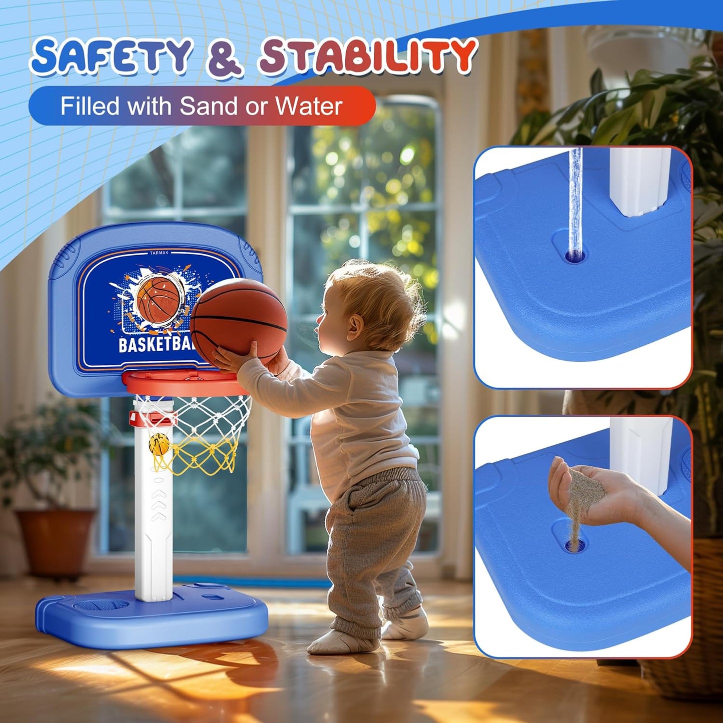 Set cos de baschet si baseball pentru copii 2 in 1 cu bata, baza de lansare, pompa, mingi, suport cu inaltime reglabila, baza stabila, pentru interior si interior, multifunctional