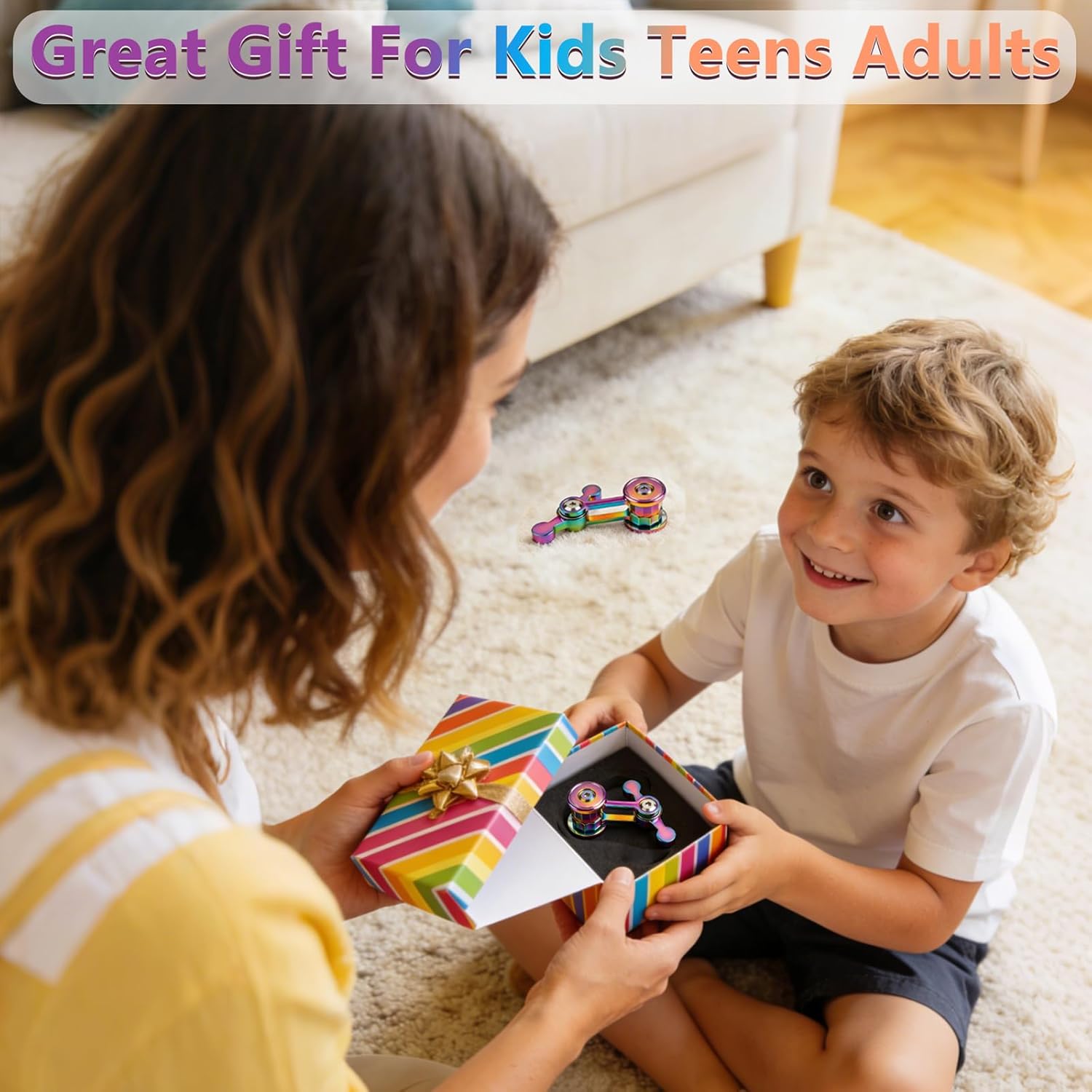 Fidget spinner Coolden, jucarie antistres pentru adulti si copii, metalic, rotire silentioasa EDC, relaxare, ADHD, anxietate, stres, multicolor