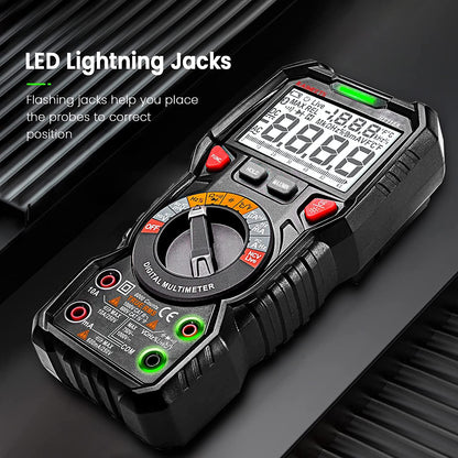 Multimetru digital CAT III 1000V CAT IV 600V True RMS, lumina LED, gama automata 6000 Counts, AC/DC, temperatura, capacitate, frecventa, rezistivitate, continuitate, NCV, Kaiweets HT118A