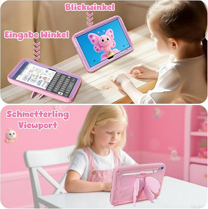 Husa Vunake tip fluture pentru iPad 11/10, cureaua de umăr detasabilă, suport stilou, roz
