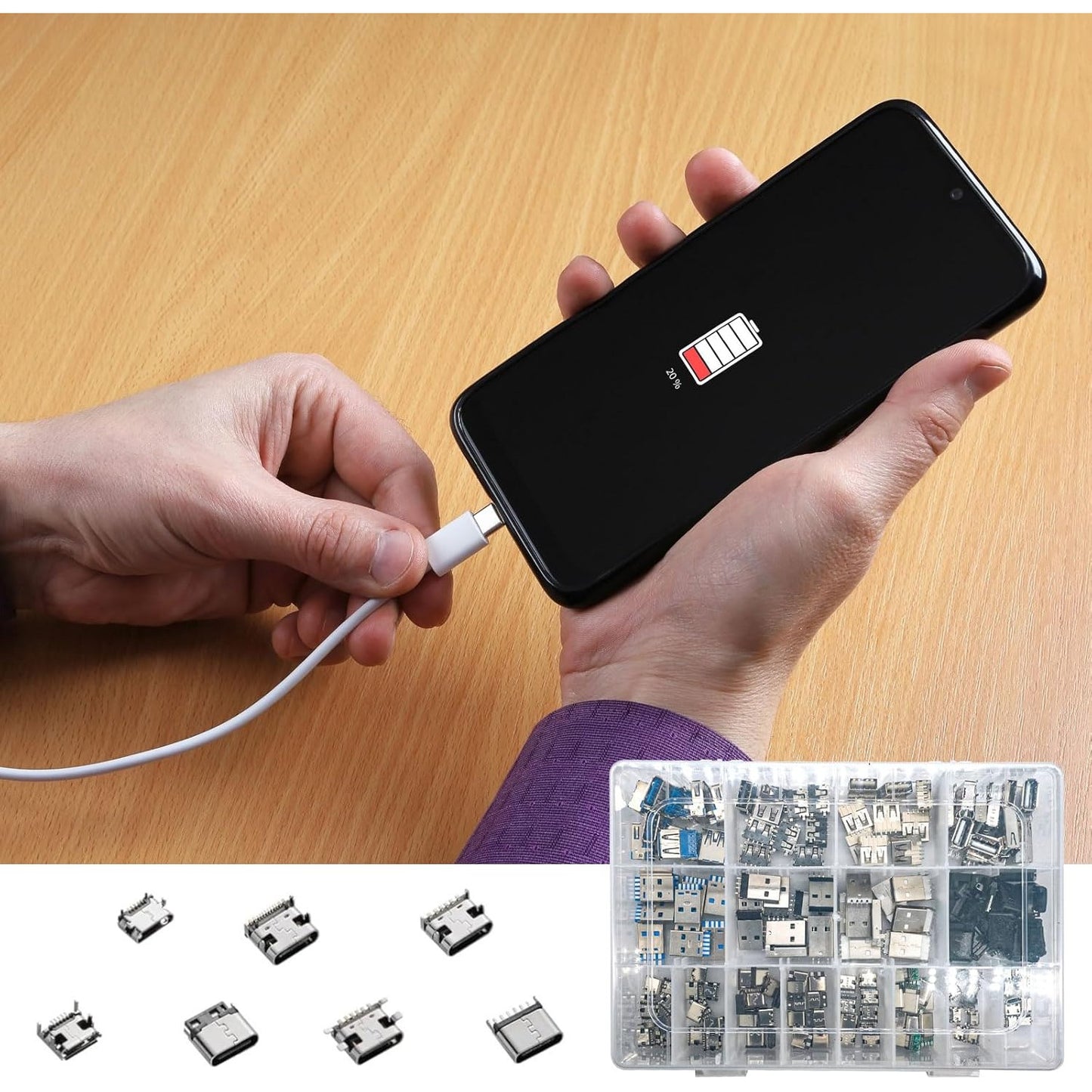 Kit adaptoare USB A/C/Micro USB 180 piese AYWHP, USB 2.0 si 3.0, conectori mascul/femela pentru lipire si reparatii electronice DIY, compatibil PC, Laptop si dispozitive mobile