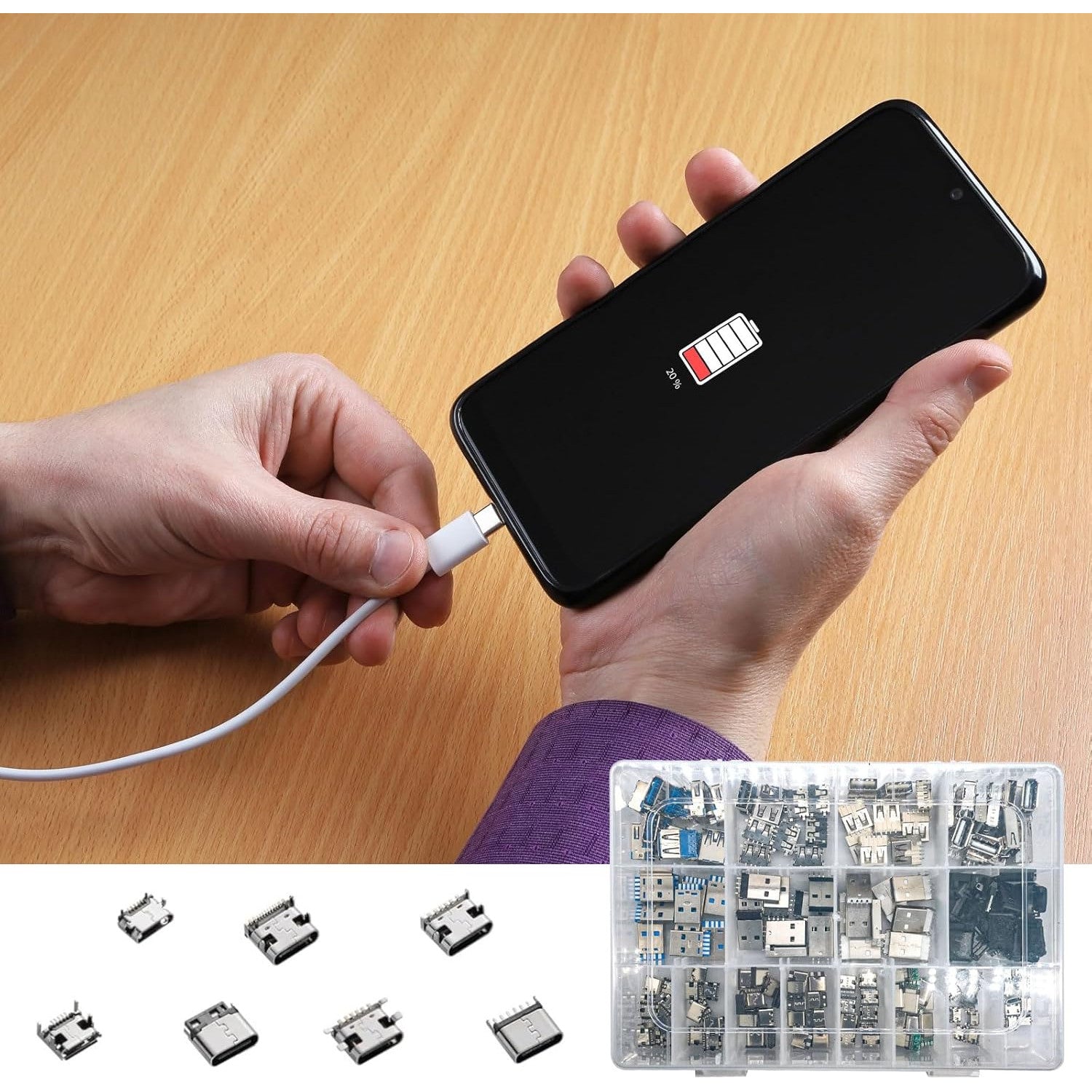 Kit adaptoare USB A/C/Micro USB 180 piese AYWHP, USB 2.0 si 3.0, conectori mascul/femela pentru lipire si reparatii electronice DIY, compatibil PC, Laptop si dispozitive mobile