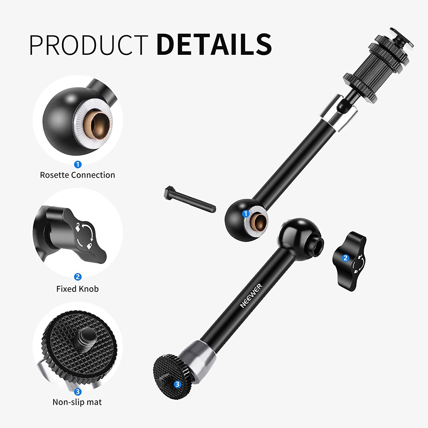 Set brat articulat 11 inch Magic Arm si clema Super Clamp cu filet de 1/4 inch si 3/8 inch, sarcina maxima 2 kg, pentru monitor camera video, lumina LED, Ring Light