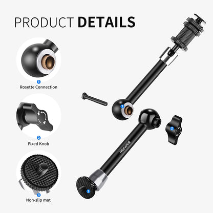 Set brat articulat 11 inch Magic Arm si clema Super Clamp cu filet de 1/4 inch si 3/8 inch, sarcina maxima 2 kg, pentru monitor camera video, lumina LED, Ring Light